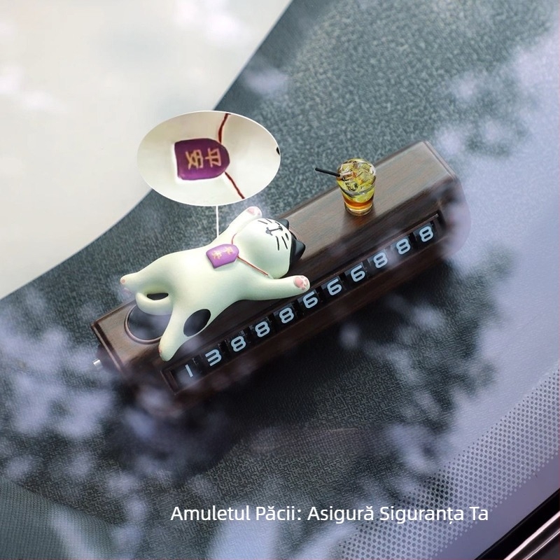 Decorațiune auto din rășină cu pisicuă norocoasă, stil desen animat, plăcuță de parcare temporară – decor interior, funcție spargere geamuri