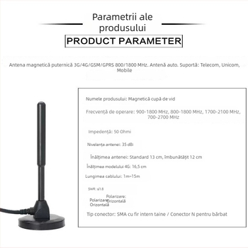 Antena cu ventuză IoT pentru automate de vânzare, bandă completă 4G/LTE/3G/GSM/GPRS, câștig 30 dB, impedanță 50 Ω, SWR ≤ 1.5