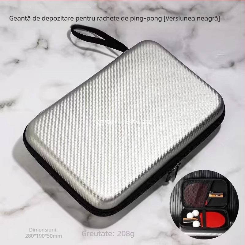 Geantă pentru rachete de ping-pong, husă dură de protecție, capacitate mare, compartimente duale pentru rachete (orizontal și vertical)