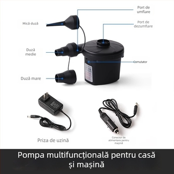 Pompa de aer portabilă pentru obiecte gonflabile cu alimentare auto, 12V, 120W, debit >70 L/min, funcționare continuă >20 min