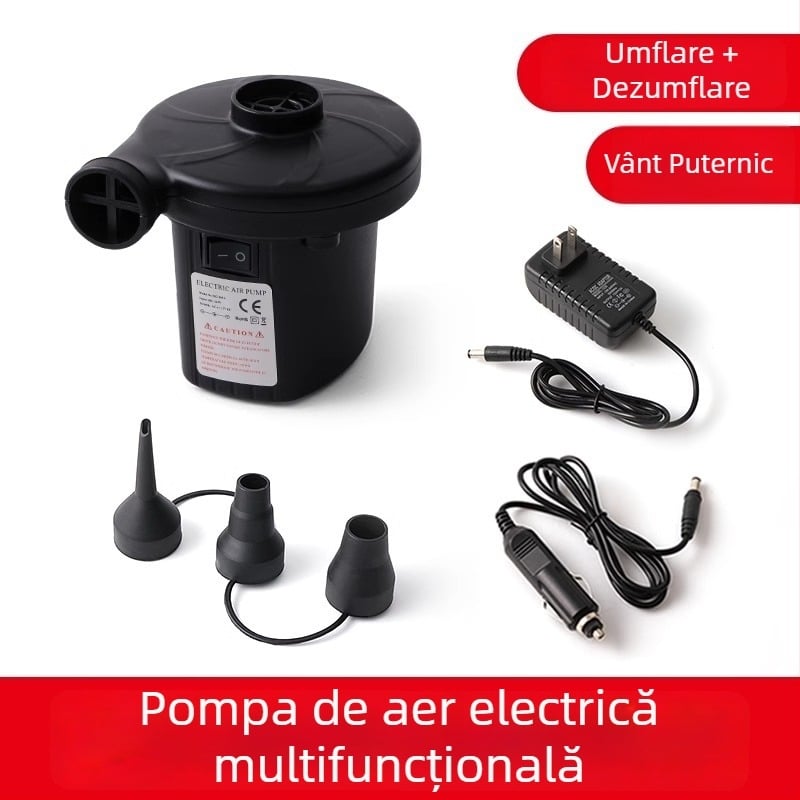 Pompa de aer portabilă pentru obiecte gonflabile cu alimentare auto, 12V, 120W, debit >70 L/min, funcționare continuă >20 min