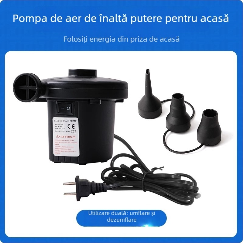 Pompa de aer portabilă pentru obiecte gonflabile cu alimentare auto, 12V, 120W, debit >70 L/min, funcționare continuă >20 min