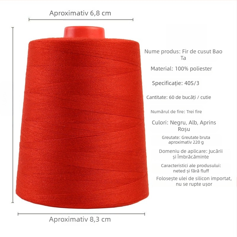 Fir de cusut, viteză mare, tambur mare, 100% poliester lucios, potrivit pentru îmbrăcăminte și quilting