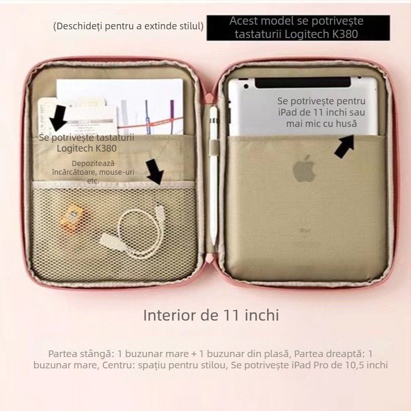Geantă minimalistă pentru tabletă cu compartiment pentru iPad de 11 inch, mâner antișoc și husă interioară pentru laptop de 13,3/14 inch