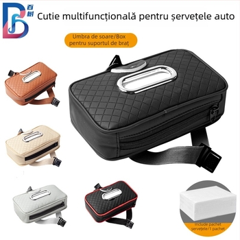 Cutie din piele pentru șervețele auto cu curea, pentru parasolar și pernuța de braț, clips pentru ochelari