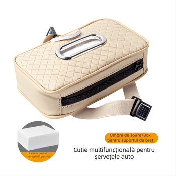 Cutie din piele pentru șervețele auto cu curea, pentru parasolar și pernuța de braț, clips pentru ochelari
