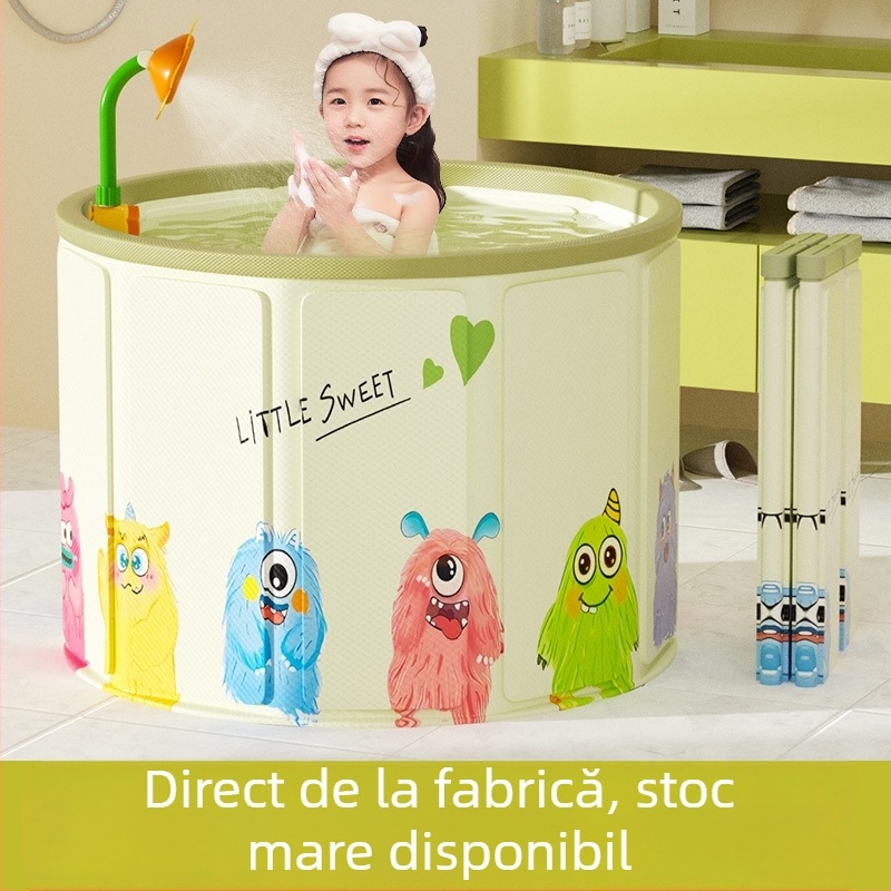 Cadă de baie pliabilă pentru copii, material PVC, cu controlul temperaturii și funcție de bule