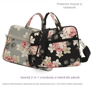 Kayond KY-20 Geantă de umăr pentru notebook/tabletă – Pânză, Fermoar, buzunar intern cu fermoar, buzunar pentru telefon, Model cu dungi