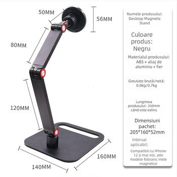 Suport de masă magnetic, rotire la 360°, aderență magnetică puternică, model Bx-c07, greutate 0.75 kg