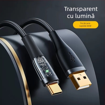 Cablu de încărcare rapidă 3-în-1 cu Lightning, Micro USB și Type-C, cablu împletit, indicator de lumină, ieșire maximă 480