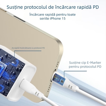 Cablu Philips USB-C pentru încărcare rapidă și transfer de date, PD 100W, lungime 1–2 m