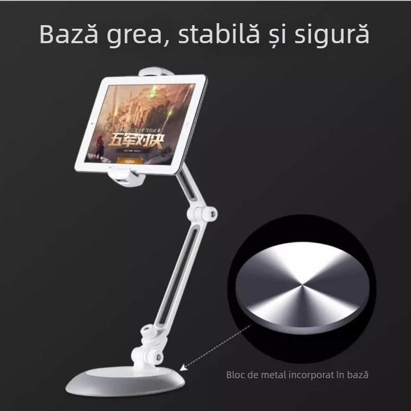 Suport din aliaj, în stil lampă de birou, reglabil la 360°, universal pentru telefoane mobile și tablete, suport de masă cu mecanism de ridicare (Tidery 165; 1107 g; compatibil cu iPhone/iPad)