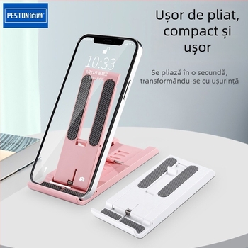 Suport de birou pentru telefon mobil și tabletă, pliabil, compact, mecanism push-pull, plastic