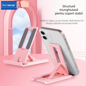 Suport de birou pentru telefon mobil și tabletă, pliabil, compact, mecanism push-pull, plastic