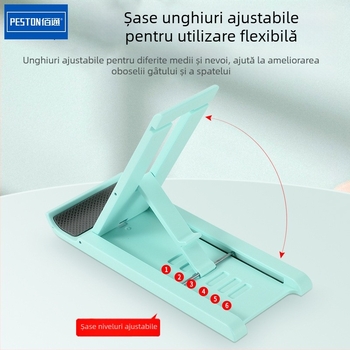 Suport de birou pentru telefon mobil și tabletă, pliabil, compact, mecanism push-pull, plastic