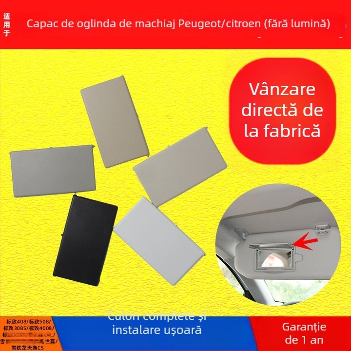 Capac oglindă machiaj pentru parasolar Peugeot 308S/408/508/4008/3008, fără iluminare, montaj snap-on