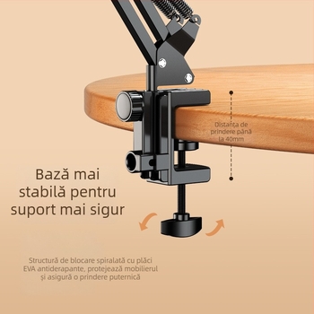 Suport pentru telefon și tabletă cu clips pentru montare la pat, pentru streaming live și vizionare îndelungată – ABS, Model D37, Compatibilitate generală, Fără personalizare