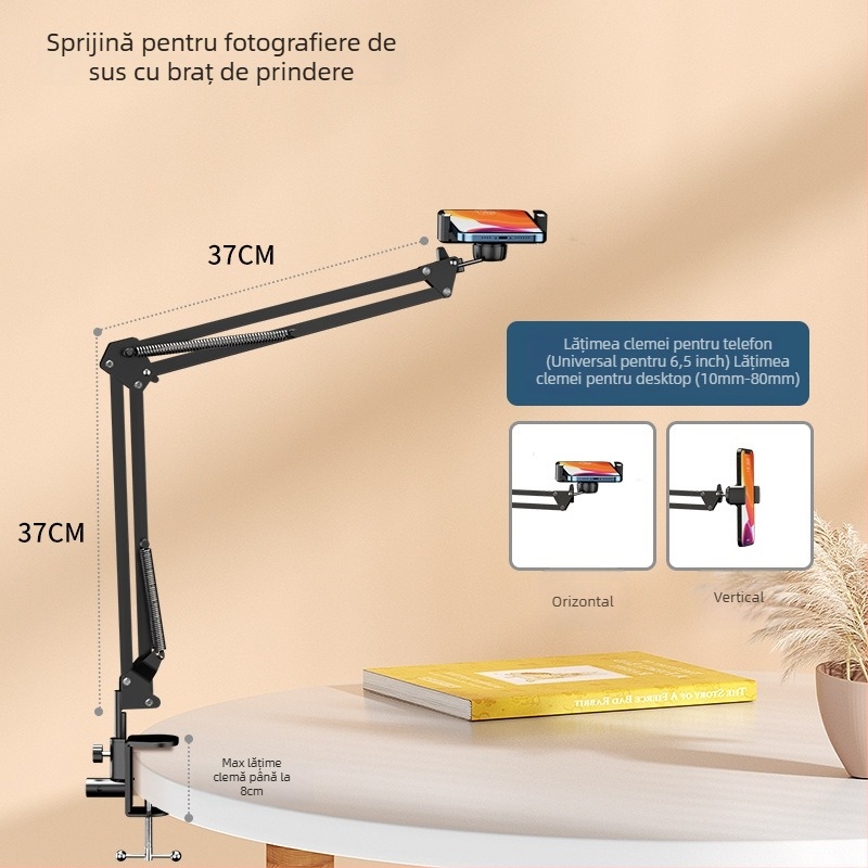 Suport pentru telefon și tabletă cu clips pentru montare la pat, pentru streaming live și vizionare îndelungată – ABS, Model D37, Compatibilitate generală, Fără personalizare