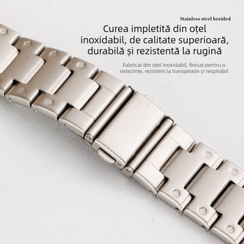 Brățară pentru smartwatch din oțel inoxidabil, margine cu decor punctat, compatibilă cu Apple Watch și Huawei GT