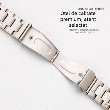 Brățară pentru smartwatch din oțel inoxidabil, margine cu decor punctat, compatibilă cu Apple Watch și Huawei GT