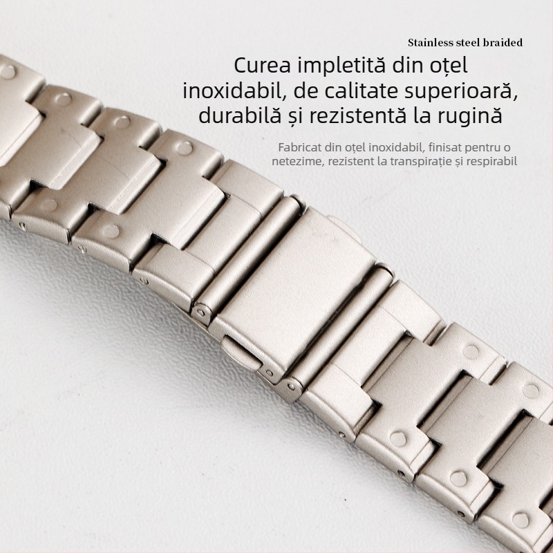 Brățară pentru smartwatch din oțel inoxidabil, margine cu decor punctat, compatibilă cu Apple Watch și Huawei GT