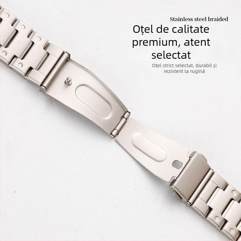 Brățară pentru smartwatch din oțel inoxidabil, margine cu decor punctat, compatibilă cu Apple Watch și Huawei GT