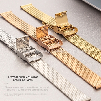 Brățară Apple Watch Haoxiang, plasă milaneză Herringbone din oțel inoxidabil, compatibilă cu Apple Watch Series 9