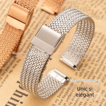 Brățară Apple Watch Haoxiang, plasă milaneză Herringbone din oțel inoxidabil, compatibilă cu Apple Watch Series 9