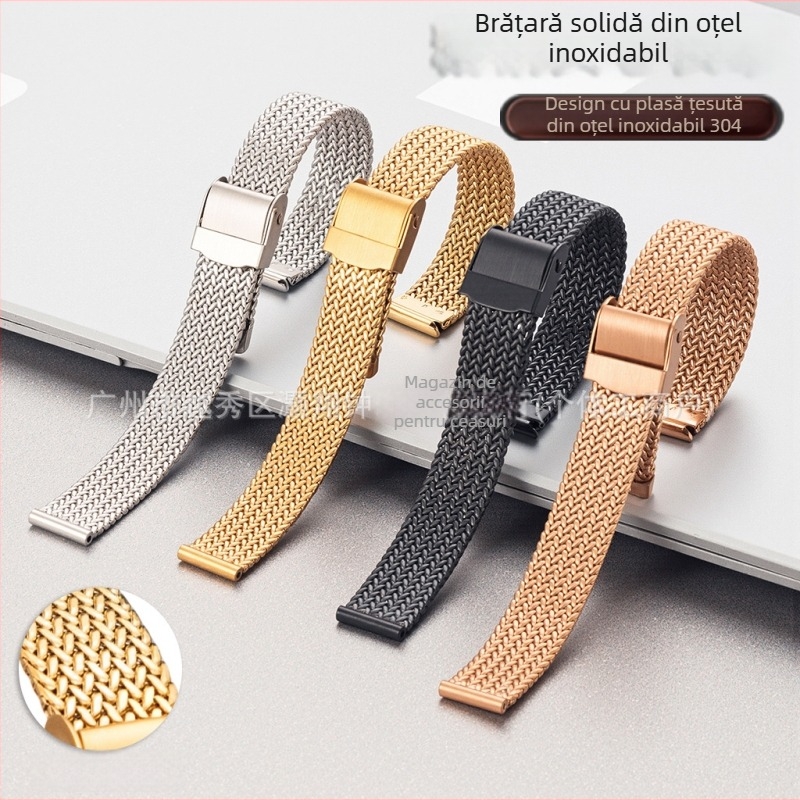 Brățară Apple Watch Haoxiang, plasă milaneză Herringbone din oțel inoxidabil, compatibilă cu Apple Watch Series 9