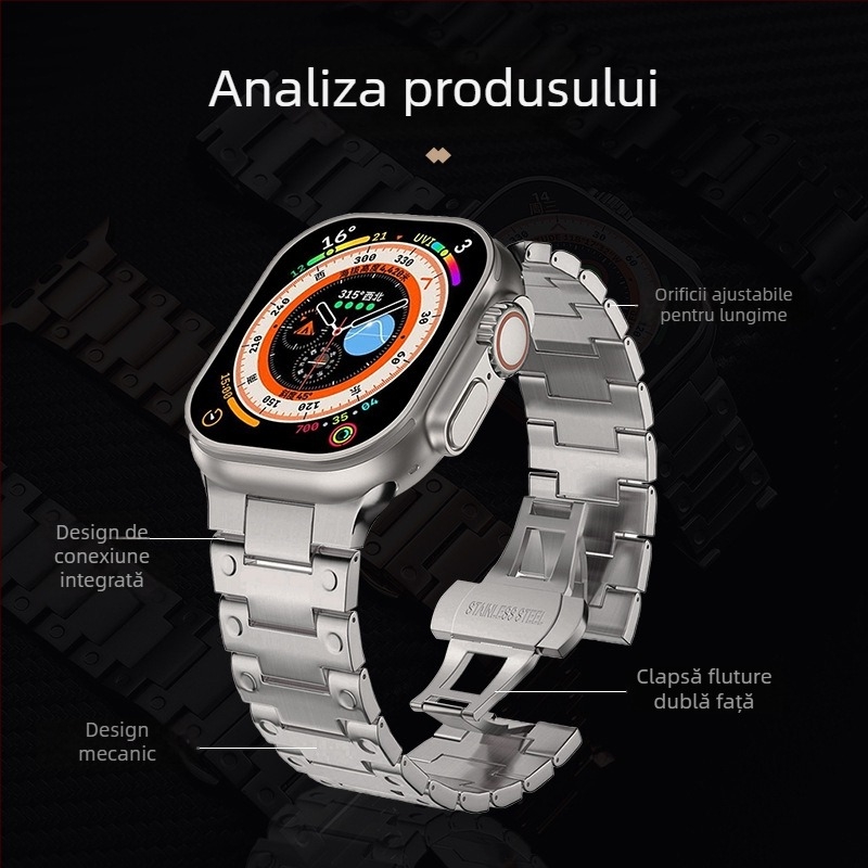 Penghun curea Apple Watch Ultra din oțel inoxidabil cu lanț metalic | Material: 29990800995 | Stil: Business | Compatibilitate: Apple Watch Ultra