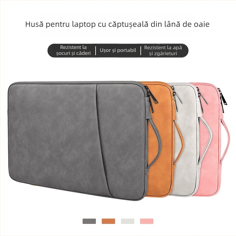 Husă pentru laptop cu căptușeală PU în textură piele de oaie — impermeabilă, ultra-ușoară, rezistentă la uzură și protecție a marginilor, pentru MacBook