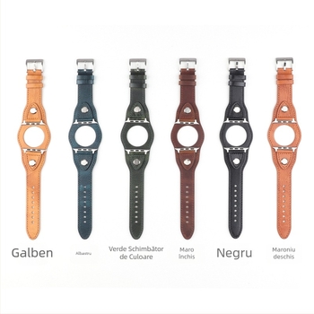 Brățară Apple Watch din piele naturală, cu cap nituit, lățime 22 mm, cataramă cu pin, FOHUAS, 23,6 g