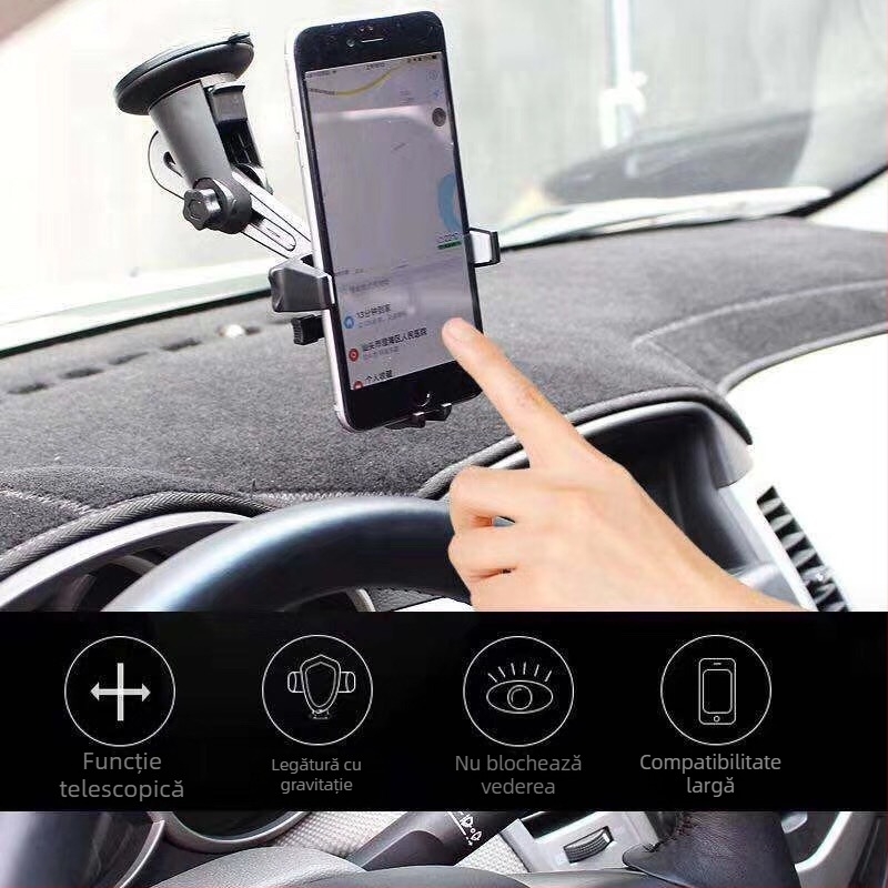 Raytheon suport telefon auto pentru consolă centrală – telescopic cu încuidere automată, compatibil cu telefoane mobile, pentru consolă centrală și parbriz