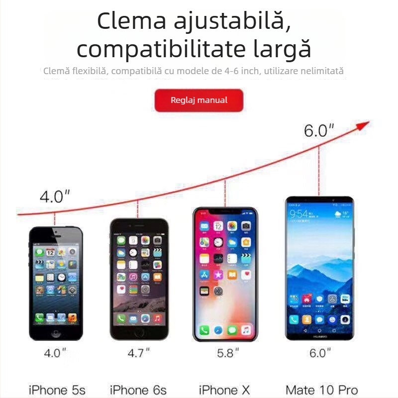 Raytheon suport telefon auto pentru consolă centrală – telescopic cu încuidere automată, compatibil cu telefoane mobile, pentru consolă centrală și parbriz