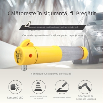 Cioc auto multifuncțional de siguranță, 4 în 1, cu cioc de spargere a geamului și unealtă de evadare; Kemiller; material plastic + metal; greutate 0,2 kg; personalizare disponibilă; etichetă privată licențiată