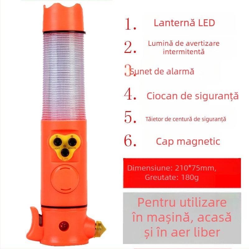 Cioc auto multifuncțional de siguranță, 4 în 1, cu cioc de spargere a geamului și unealtă de evadare; Kemiller; material plastic + metal; greutate 0,2 kg; personalizare disponibilă; etichetă privată licențiată