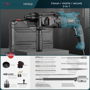 Hengpeng ciocan fuzor electric – 220V, alimentare la priză, 3 moduri: găurire cu ciocan / găurire plată / daltă
