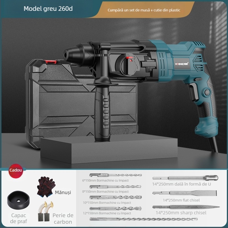 Hengpeng ciocan fuzor electric – 220V, alimentare la priză, 3 moduri: găurire cu ciocan / găurire plată / daltă