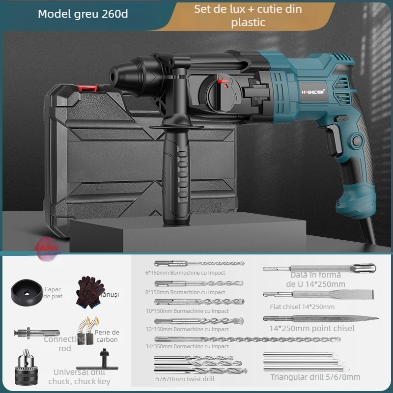 Hengpeng ciocan fuzor electric – 220V, alimentare la priză, 3 moduri: găurire cu ciocan / găurire plată / daltă