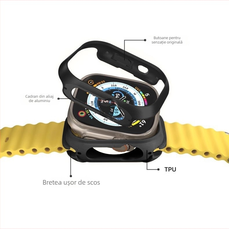 Carcasă metalică pentru Apple iWatch – design două în unu, construcție din aliaj aluminiu-titan, material TPU-metal