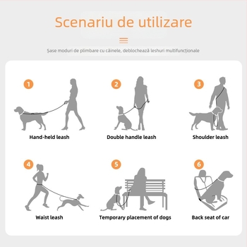 Fiber Pet leseu pentru câini din poliester cu curea de talie – mâini libere, curea de tracțiune, pachet 100