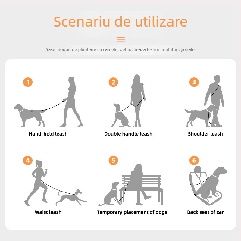 Fiber Pet leseu pentru câini din poliester cu curea de talie – mâini libere, curea de tracțiune, pachet 100