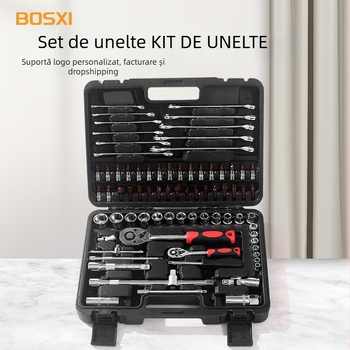 Bosxi Cutie de unelte din plastic - Kit multifuncțional pentru electrician cu set de chei cu socuri, portabil pentru reparații auto