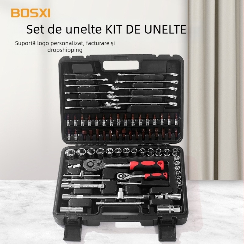 Bosxi Cutie de unelte din plastic - Kit multifuncțional pentru electrician cu set de chei cu socuri, portabil pentru reparații auto