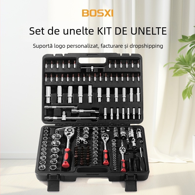 Bosxi Cutie de unelte din plastic - Kit multifuncțional pentru electrician cu set de chei cu socuri, portabil pentru reparații auto