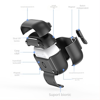 Carcasă de protecție compatibilă cu AirPods Pro 3 și Pro 2, cu fereastră pop-up; carcasă din TPU și PC, cataramă din aliaj de aluminiu; design portabil, husă moale