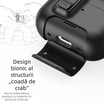 Carcasă de protecție compatibilă cu AirPods Pro 3 și Pro 2, cu fereastră pop-up; carcasă din TPU și PC, cataramă din aliaj de aluminiu; design portabil, husă moale