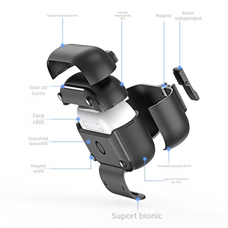 Carcasă de protecție compatibilă cu AirPods Pro 3 și Pro 2, cu fereastră pop-up; carcasă din TPU și PC, cataramă din aliaj de aluminiu; design portabil, husă moale