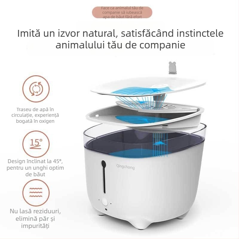 Fântână de apă pentru pisici cu circulație inteligentă și filtrare (Detasabilă; Fără aplicație; Greutate 1,5 kg; Garanție 1 an)