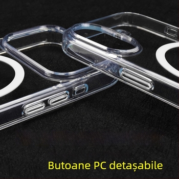 Husă transparentă magnetică pentru iPhone 17 Pro, două în unu, protecție anti-cădere, cadru întărit, decupaj mare